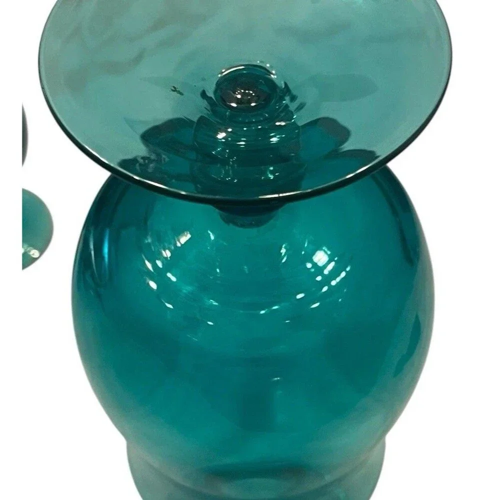 Vintage Teal Blue Art Glass 1 Decanter 6 Wine Glass Very Beautiful Rare!